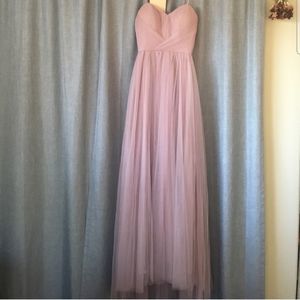 Theia x Anthropologie Strapless Gown Chiffon Maxi Dress Cocktail Bridal Pink 8